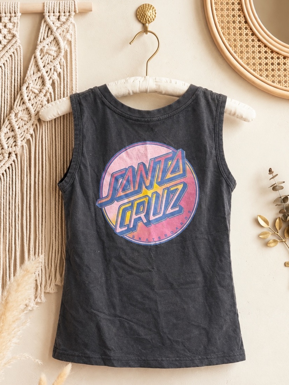 Santa Cruz Skateboards Black/Gray Tank with Pink, Yellow & Blue Logo